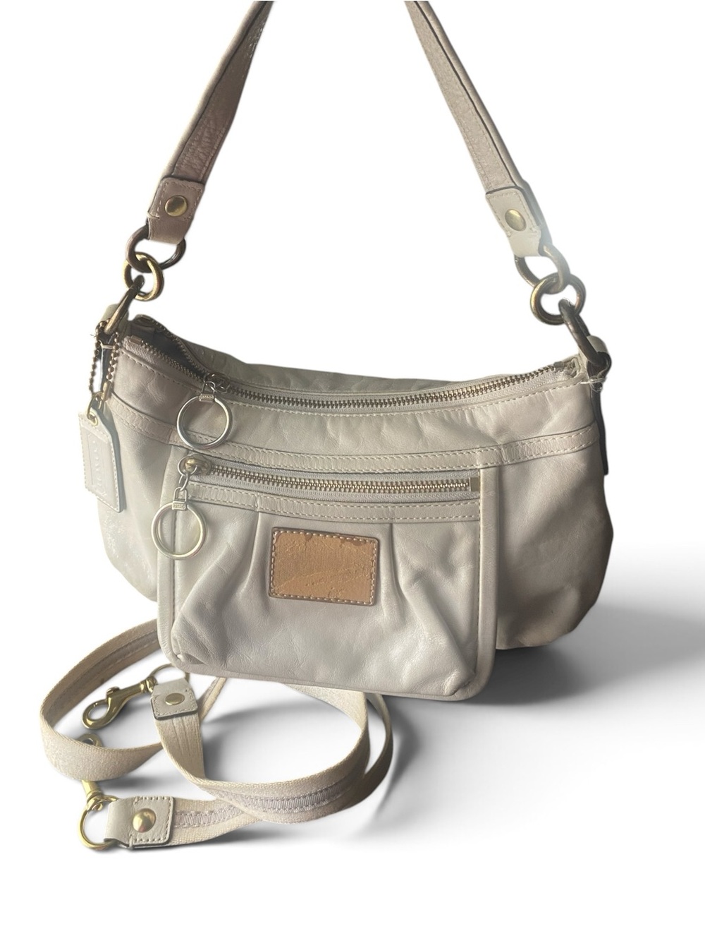 Coach Cream Leather Shoulder & Crossbody Bag with Tan Accent